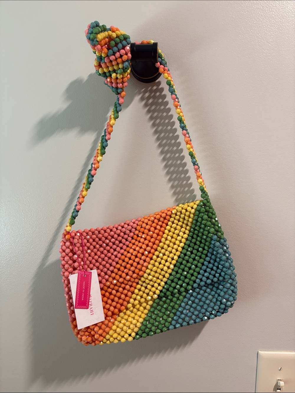 Multicolor Beaded Shoulder Bag - Rainbow Stripe